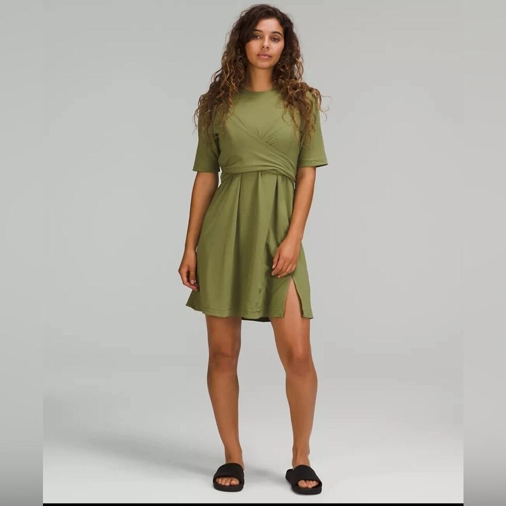 Lululemon Cotton Wrap Front Sage Green Mini Dress Size 6